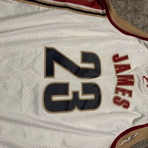 Adidas LeBron James White Jersey with Red and Gold Trim